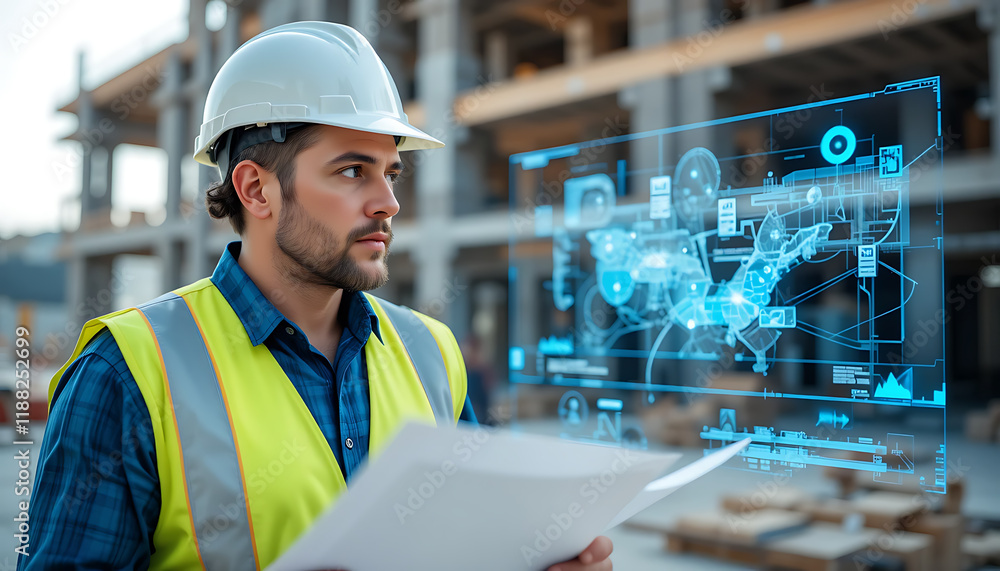 مهندس ناظر در حال بررسی کیفیت مصالح ساختمانی