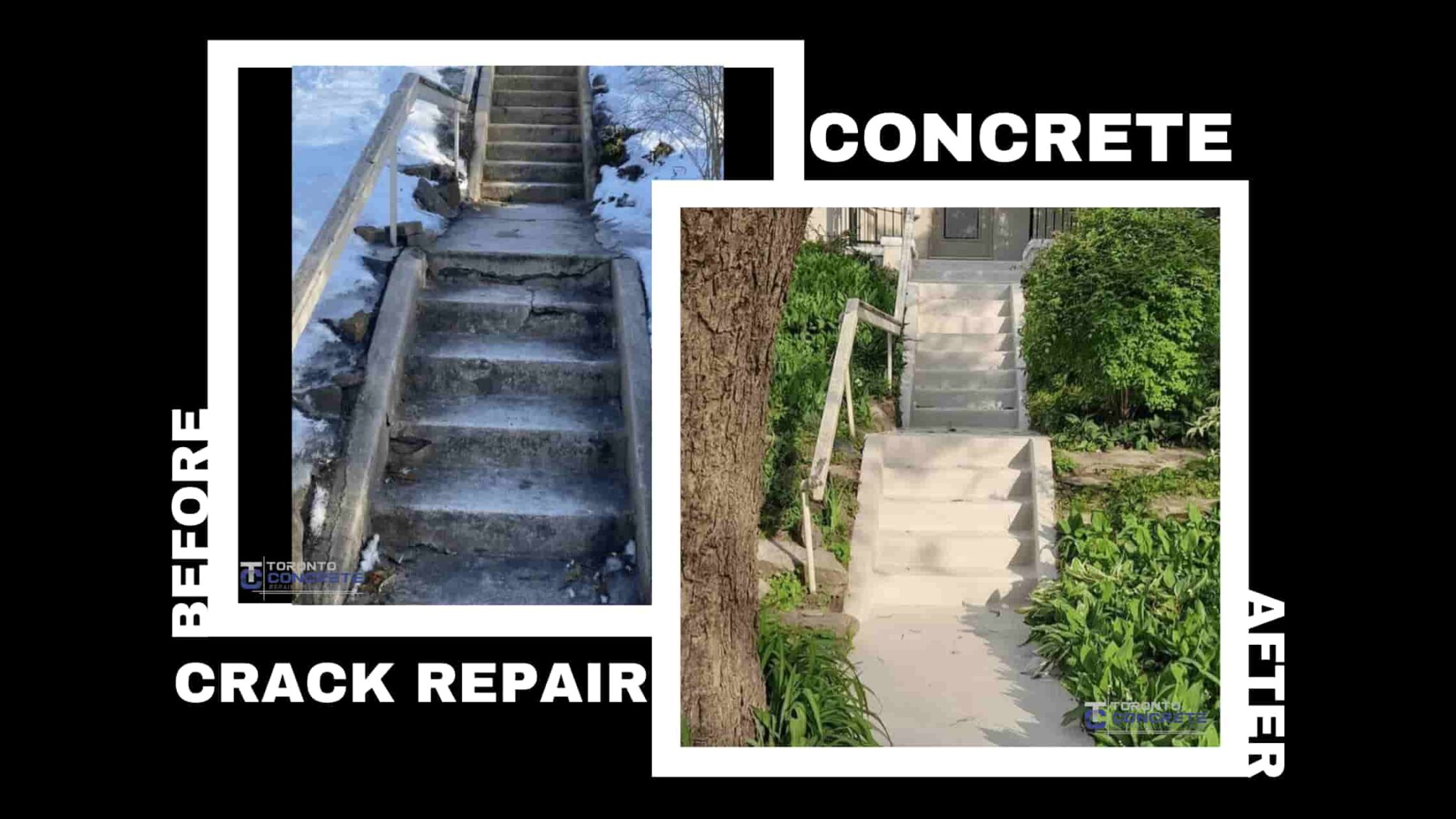 نمونه قبل و بعد از ترمیم ترک بتن، نشاندهنده بهبود ساختاری و ظاهری