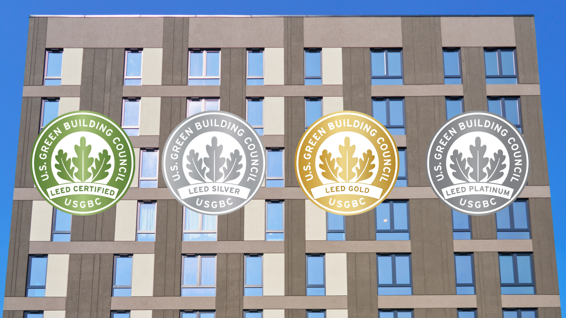 نشانهای سطوح گواهی LEED: Certified، Silver، Gold و Platinum