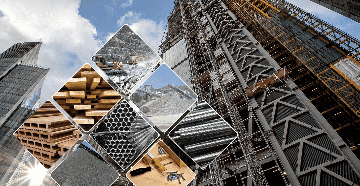 نمادهای مختلف کامپوزیتهای مهندسی در ساخت و ساز، شامل الیاف کربن و پلیمرهای تقویتشده