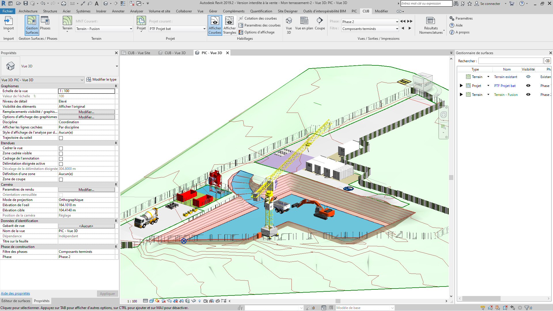 نمای 3D مدلسازی حفاری و نصب سازه در Revit