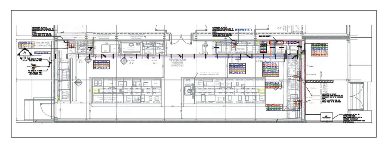 نقشه AutoCAD لولهکشی گاز در ساختمان با جزئیات دقیق