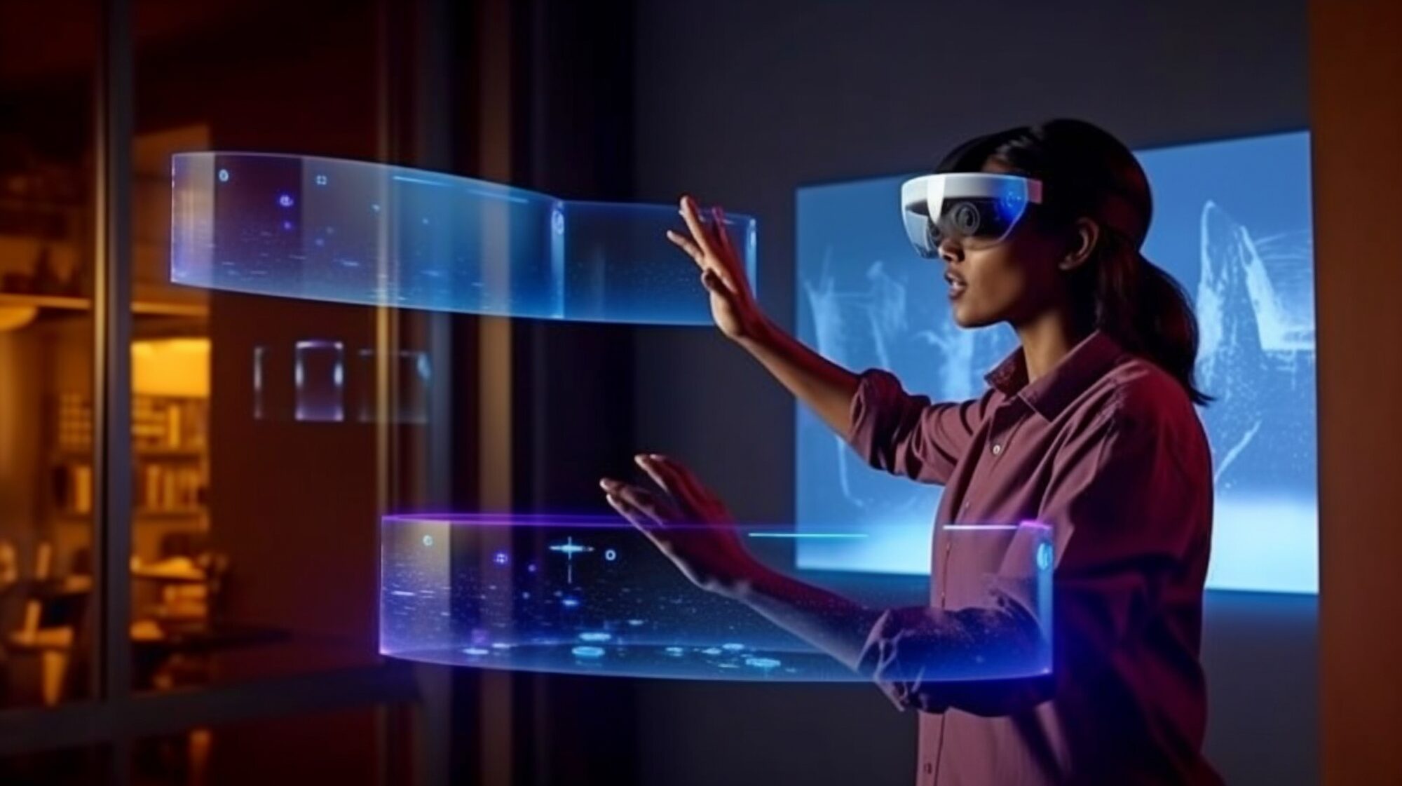 کارگران ساختمانی با استفاده از عینک HoloLens برای مشاهده اطلاعات ساخت