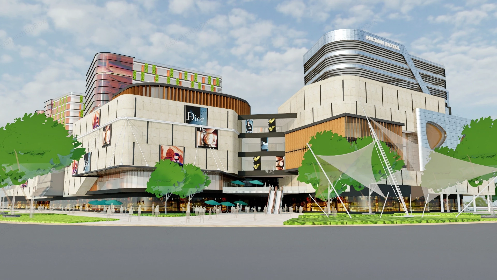 نقشه مفهومی جریان حرکتی در مرکز خرید با استفاده از نرم‌افزار SketchUp